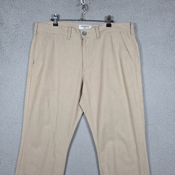 Express Pants Mens Size 34x30 Beige Khaki Slim Fit Finn Lightweight Canvas Chino - Picture 2 of 11